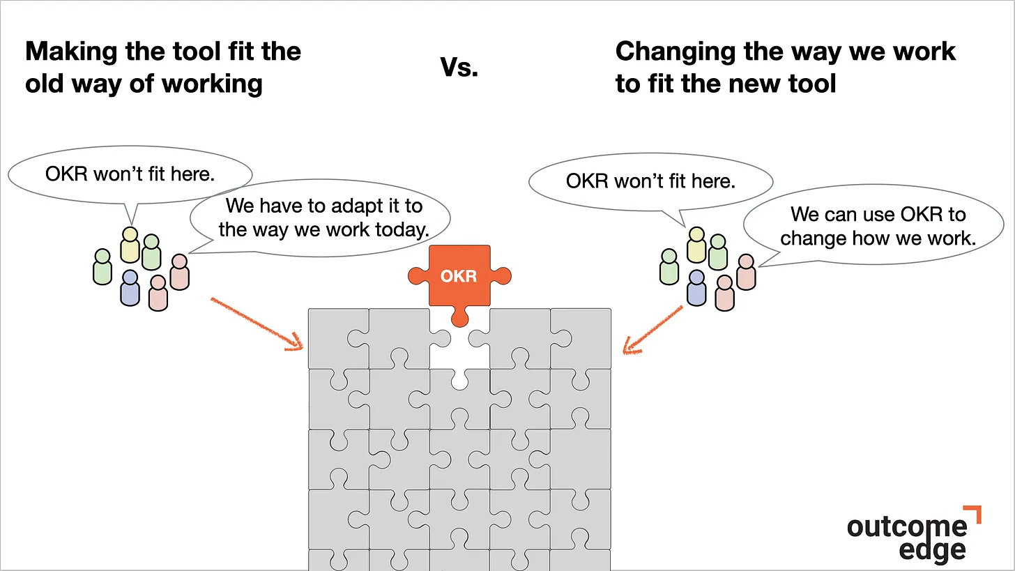 making the tool fit the old way of working vs changing the way we work to fit the new tool